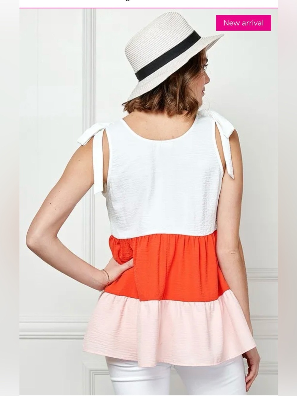 COLOR BLOCK BABYDOLL TIERED TANK SHIRT CORAL RED PINK WHITE SIZE MEDIUM NEW - Picture 8 of 14